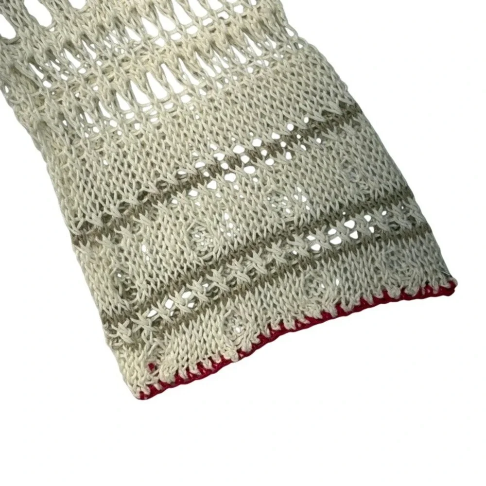 Tommy Bahama‎ Women's Crochet Knit Tunic Top L/G Beige Tan Red V-Neck